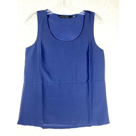 Colleen Lopez Blue Sleeveless Blouse Medium Boat Neck Chic Office Workwear - Picture 2 of 12